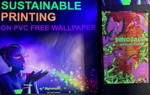 neon ink used to print wall paper on sustainable wall paper